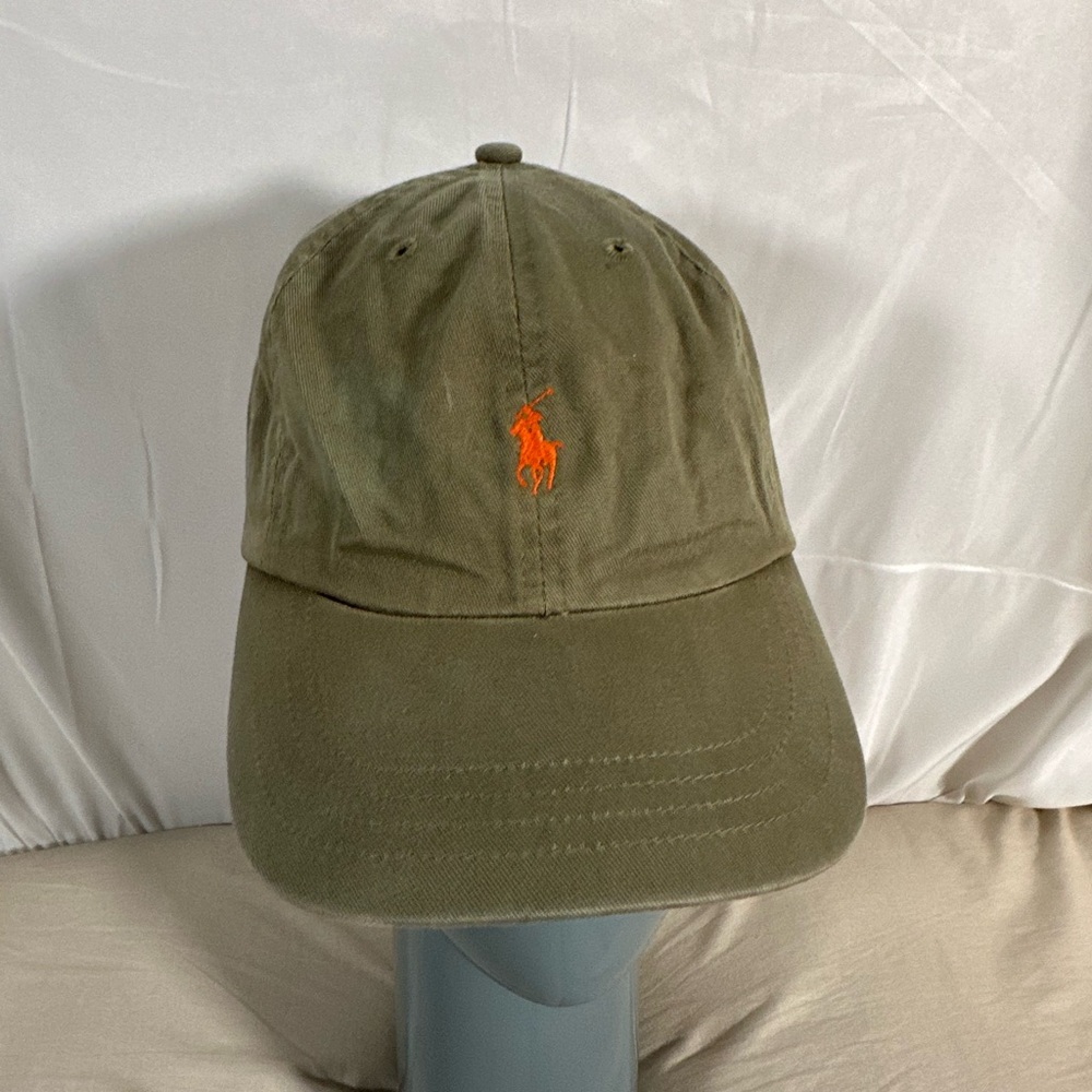 Polo Ralph Lauren Hat Cap Strap Back Olive Green Orange Pony Embroidered Mens